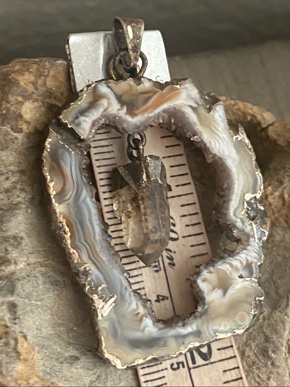 Vintage OCO GEODE With Dangling Quartz Pendant